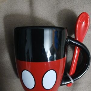 Disney Mickey Mouse Red and Black Mug with Spoon